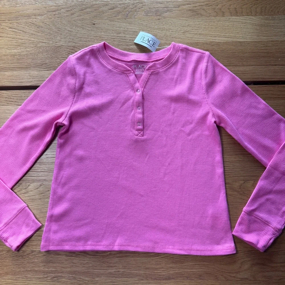 Childrens Place Girls Pink Waffle Knit Henley Top Long Sleeve Thumbhole 10/12